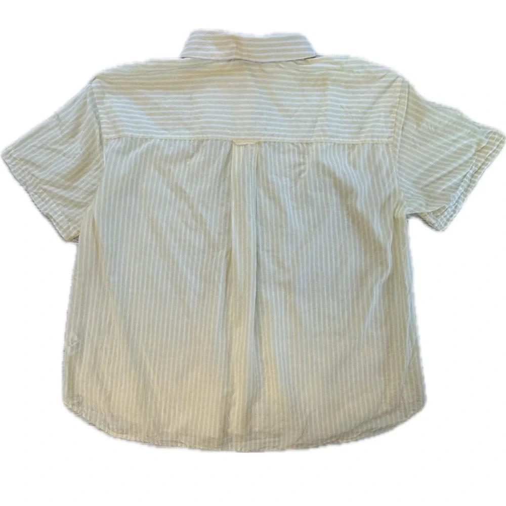Lafayette 148 Top Yellow/White Striped Short Sleeve Button Down Shirt L - Picture 6 of 9